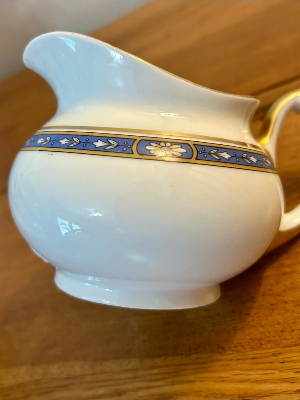 Vintage White Porcelain Sugar Bowl and Creamer Set with Blue